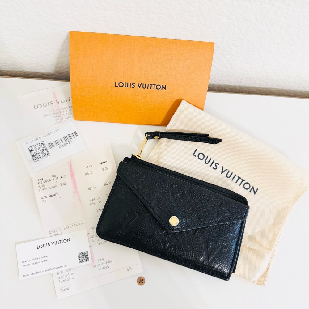 Authentic Louis Vuitton Black Embossed Monogram Zippy Card Case Wallet